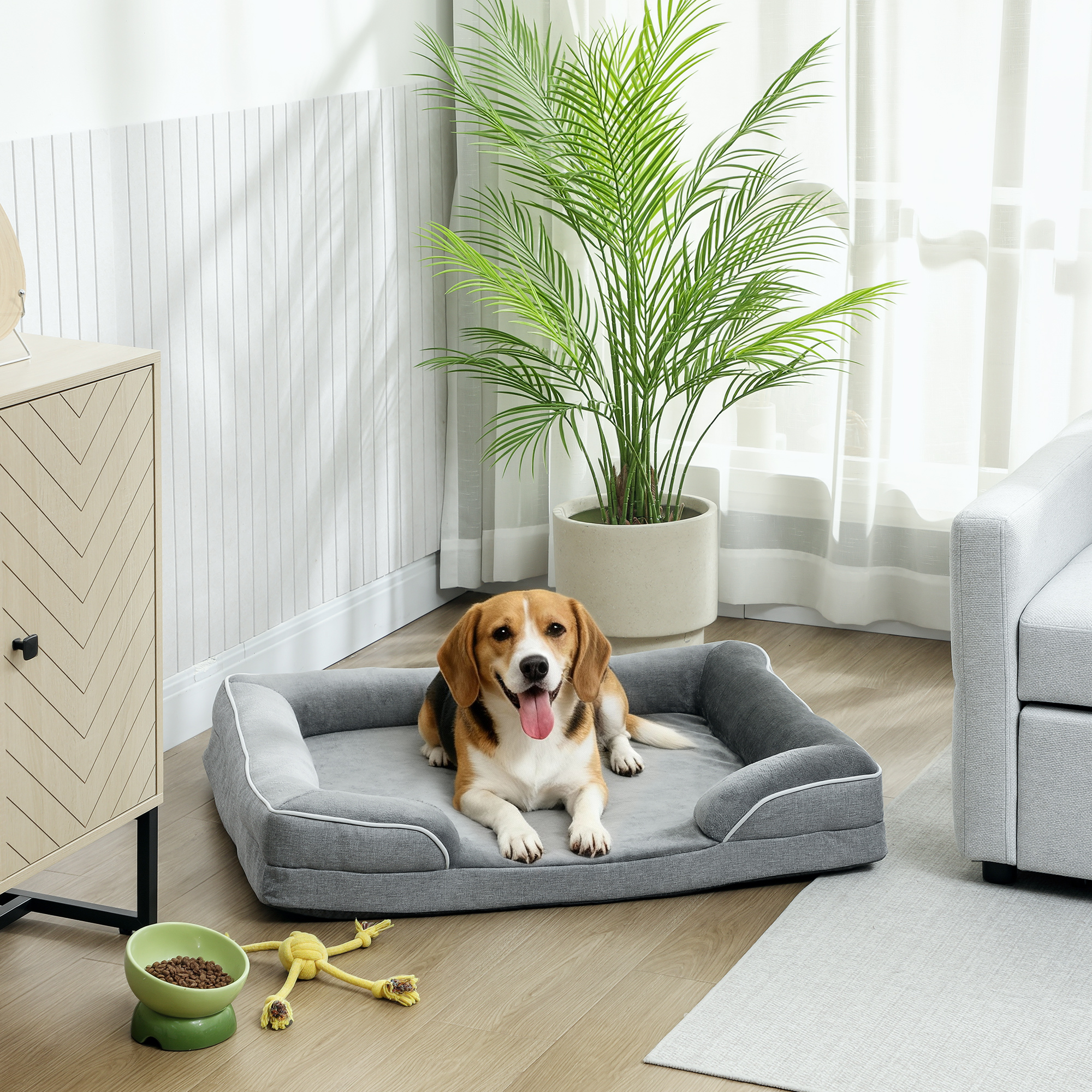 Pawhut Letto per Cani Taglia Media Letto per Gatti con Base Antiscivolo Fodera Rimovibile e Lavabile 91,5x68,5x16,5 cm Grigio   Aosom Italy