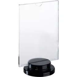 drehbarer Tischaufsteller mit schwarzem Sockel, Acryl A6, Acryl (PMMA), transparent, schwarz