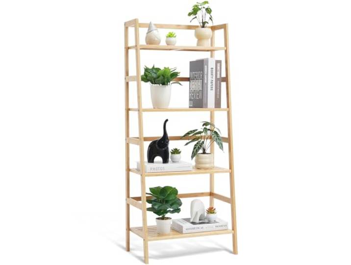 VEVOR Étagère de Salle de Bain à 4 Niveaux\, étagère échelle Bambou\, étagère de Rangement multifonctionnelle pour présentoir\, Support pour Plantes à Fleurs Autonome\, bibliothèque pour Cuisine\, Maison