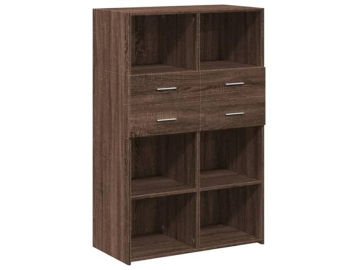 KGHFDVB Highboard Braun Eichen-Optik 80x42,5x124 cm Holzwerkstoff Mit offenen Fächern und Schubladen, Griffe, Feuchttuch-Reinigung, für Wohnzimmer, Flur, Schlafzimmer