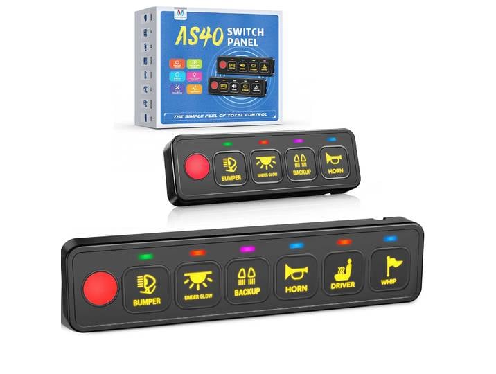 Panneau de commande universel MICTUNING AS40 4/6 interrupteurs, 4 modes de commutation, flash momentané, design fin, étanche IP67
