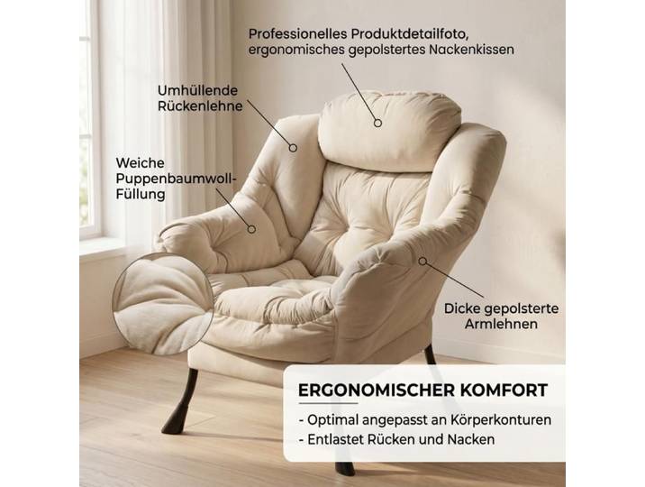 Fauteuil relax - ZEVKOR - Relax 1 place - Beige - Tissu polyester & métal - Repose-pieds têtière