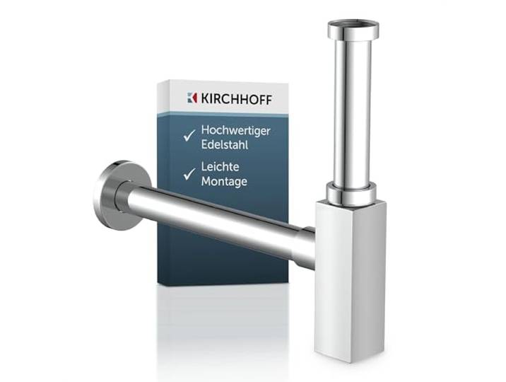 KIRCHHOFF Flaschensiphon Design Siphon, Abfluss, Ablaufgarnitur für Waschbecken und Waschtisch, Geruchsverschluss mit Reinigungsöffnung, Röhrensiphon, Abflussrohr, 98803740, Designsiphon