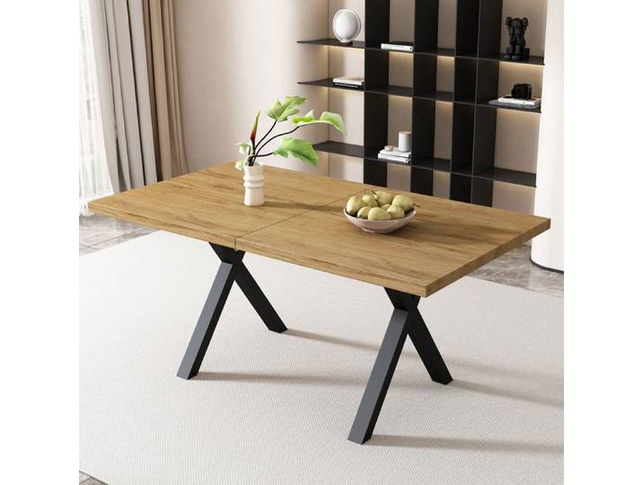 SENVIRO table à manger pieds croisés ligne minimaliste 140x80x76cm chêne