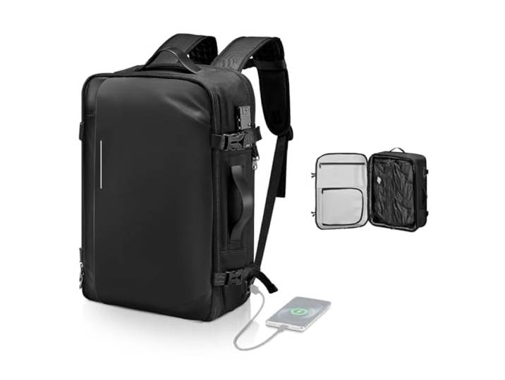 VEVOR Sac à Dos Voyage sous Vide\, 65 L\, Sac à Dos à Compression sous Vide Extensible\, avec Serrure Homologuée TSA\, Plusieurs Compartiments\, Bretelles Rembourrées\, Résistant à Eau\, sans Pompe\, Noir