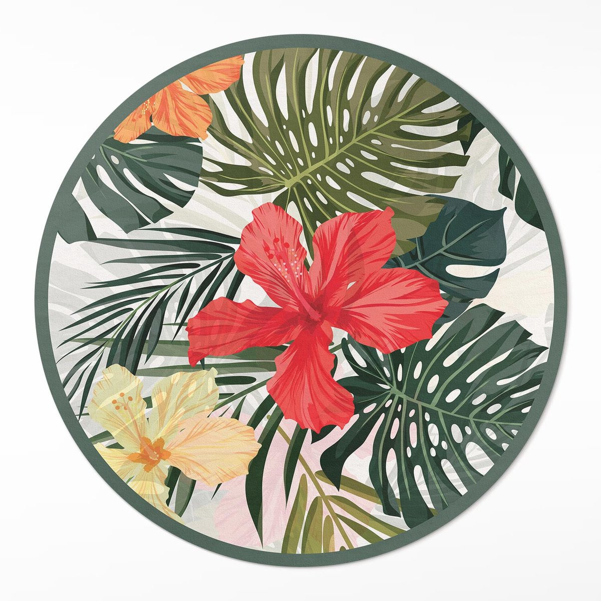Wallfluent Vinyl Tapijt met Tropische Hawaiiaanse Bloemen - Rechthoekige PVC Vloermat - Groen