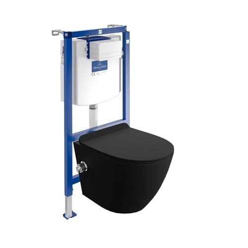 Villeroy&Boch ViConnect H112 Complete Inbouwtoiletset met Wandcloset Salto Black en Witte Bedieningsplaat