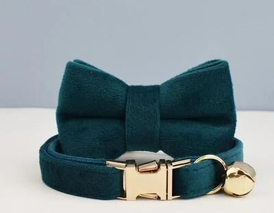Inspired Finds ElegantPaws Personalized Bowknot Cat Collar With Free Custom Engraving emerald Pine s