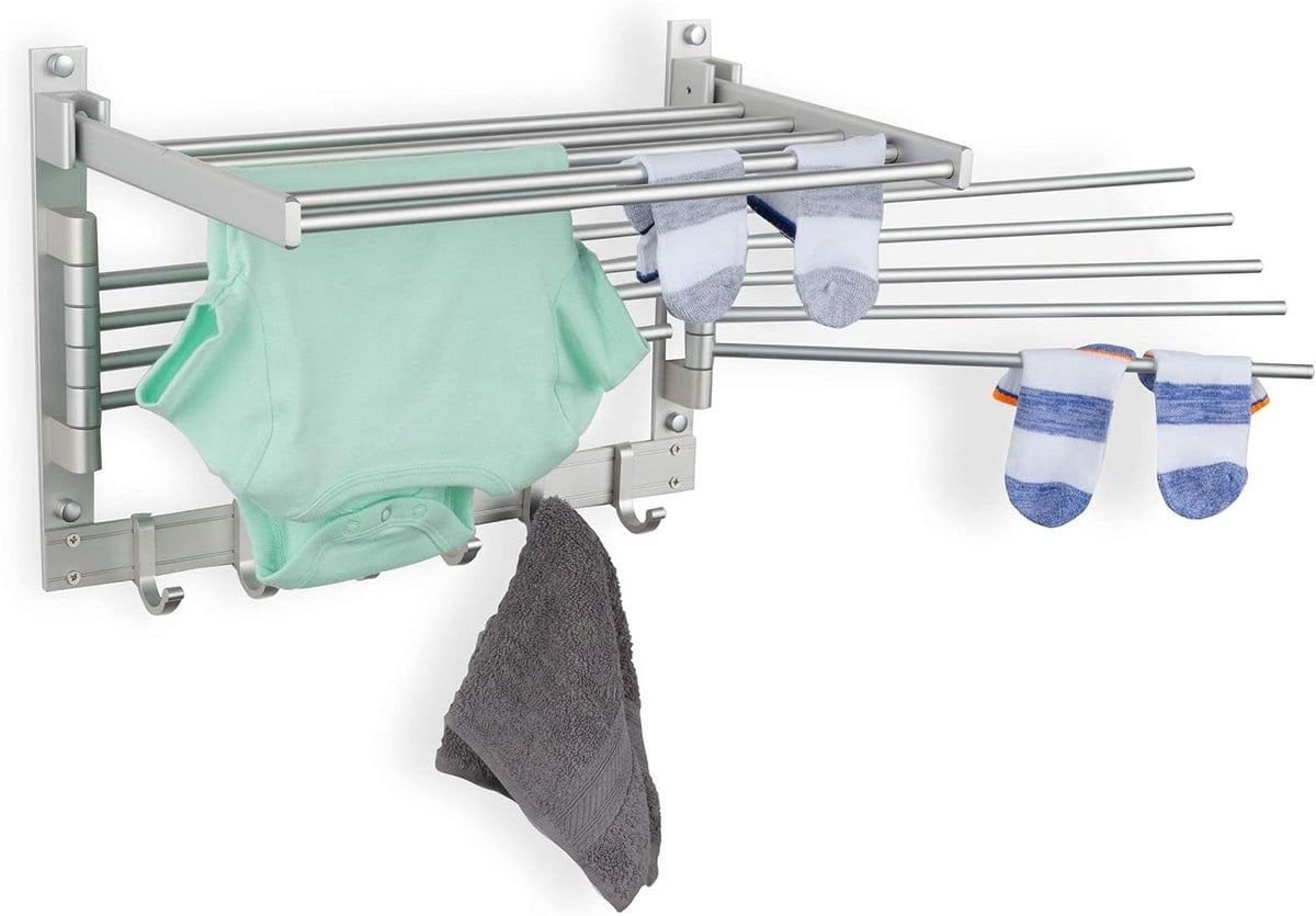 Opvouwbaar Wandrek Kleding Droogrek met Swing Arm - Zilver - Hoogte: 43 cm