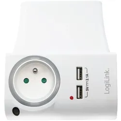 LogiLink Steckdosenadapter mit Steckdosenbuchse Typ E Frankreich, 2x USB-A und Ladeschale