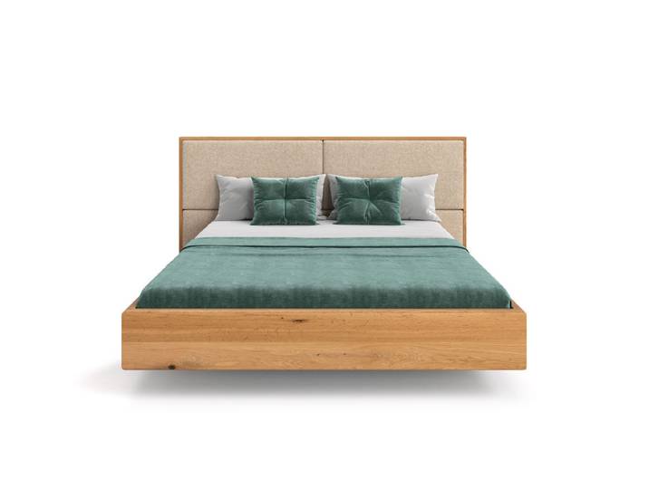 Designer Holzbett Valent aus massiver Eiche in Schwebeoptik - Beige - 200x200 - Mattlack - Luxusbetten24