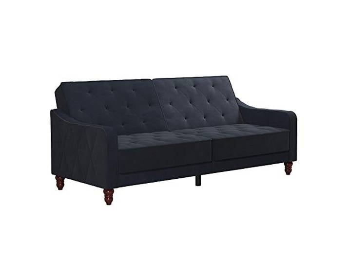 Novogratz Vintage Tufted Futon Schlafsofa, Blau, Samtbezug, 3-Sitzer 208 x 86 x 86 cm