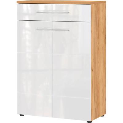 Schuhschrank GERMANIA "Aledo", weiß (navarra, eiche, nachbildung, weiß), B:75cm H:110cm T:41cm, Holzwerkstoff, MDF, Schränke, Schuhschrank, mit Platz für bis zu 15 Paar Schuhe, Fronten in Hochglanz