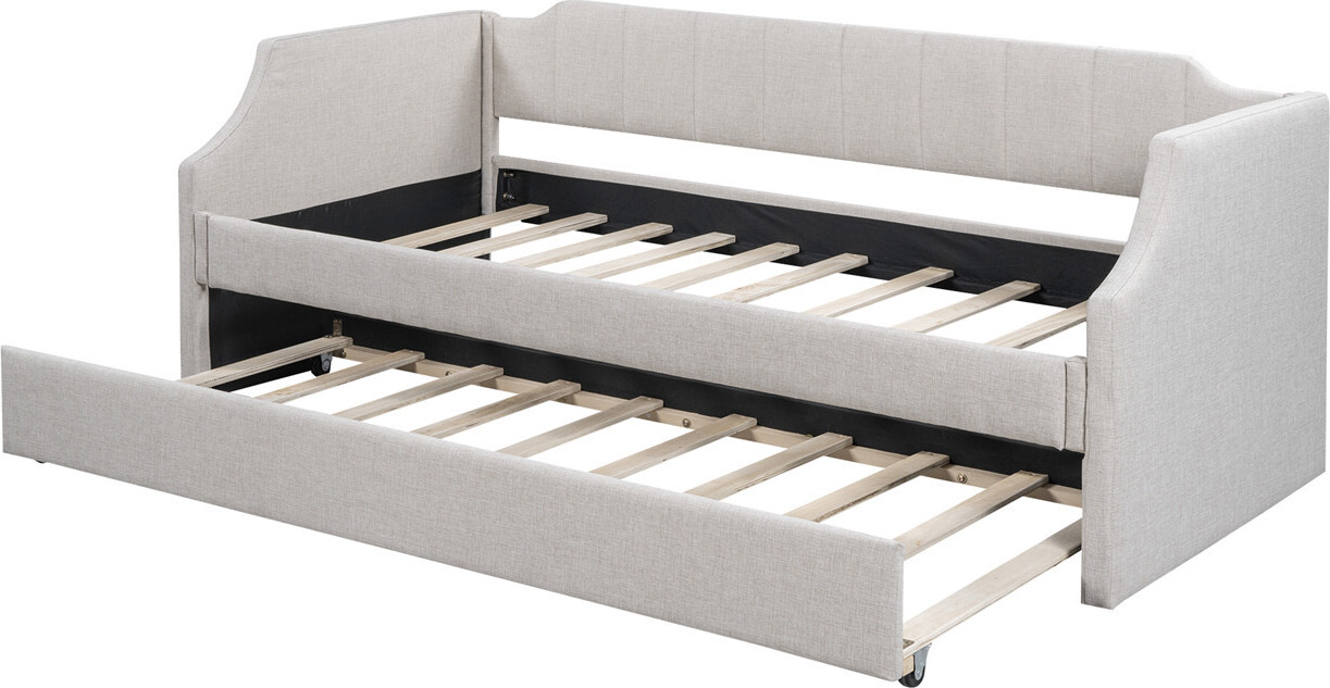 DAY-Betten(Beige,90 x 200(190))Sofabett,Gepolstertes Einzeltagesbett mit Rollbett