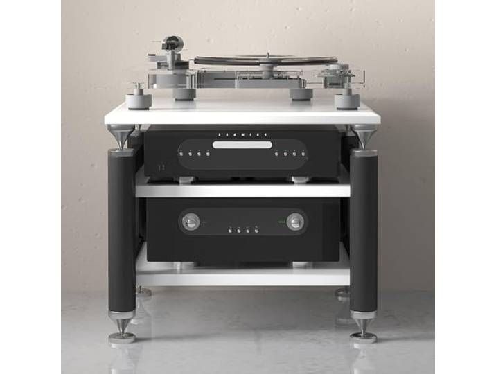 TV Rack HiFi Regal Audio Schrank,Multifunktionales Ablageregal,Vinyl Plattenspieler Stand,Offene Ablagen,mit Aufbewahrung,Platzsparend,für Wohnzimmer,Schlafzimmer,Büro,Wohnheim.(Black white,62x57x56cm