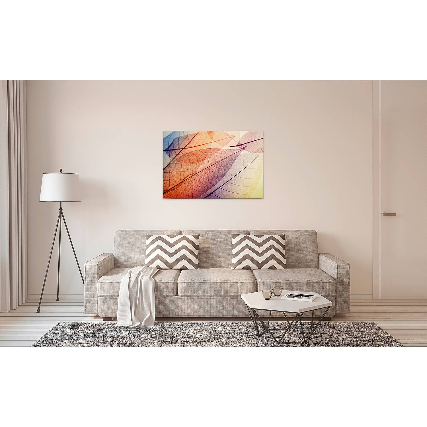 home24 Limpid Leaf Wandafbeelding Bladeren Oranje 90 x 60 cm