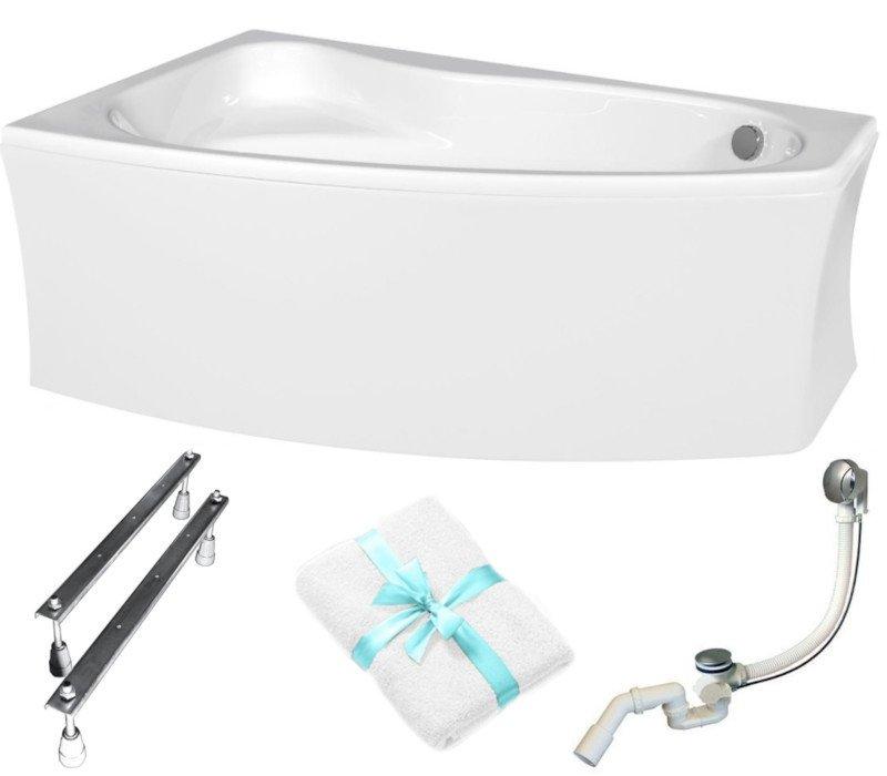Aqua For You | Cersanit Badewanne - 160x100 Cm - Asymmetrische Form - mit Verkleidung - Mit Siphon Und Handtuch - Antibakterielle Beschichtung