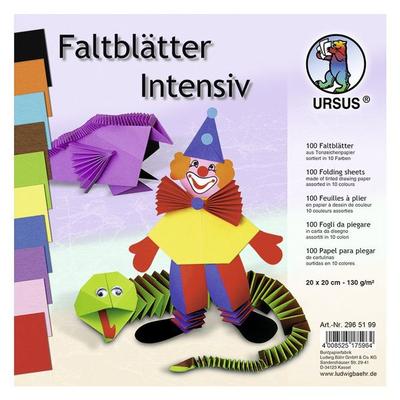 URSUS Falten TonzeichenpapierFaltblätter, Intensiv, 130 g/m², 20 x 20 cm, sortiert