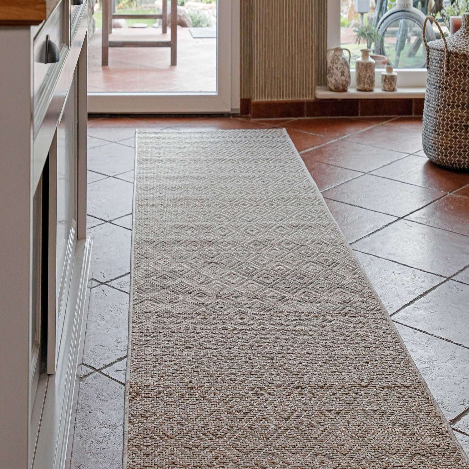 Home Miami Beach Geweven Vloerkleed voor Woonkamer, Balkon of Keuken, Zandbeige, 80 x 400 cm