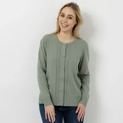 DENIM & CO. Cardigan, 1/1-Arm Rundhalsausschnitt Knopfleiste Zopfmuster