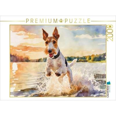 CALVENDO Puzzle Drahthaar-Foxterrier - sommerliches Vergnügen | 2000 Teile Lege-Größe 90x67cm Foto-Puzzle für glückliche Stunden