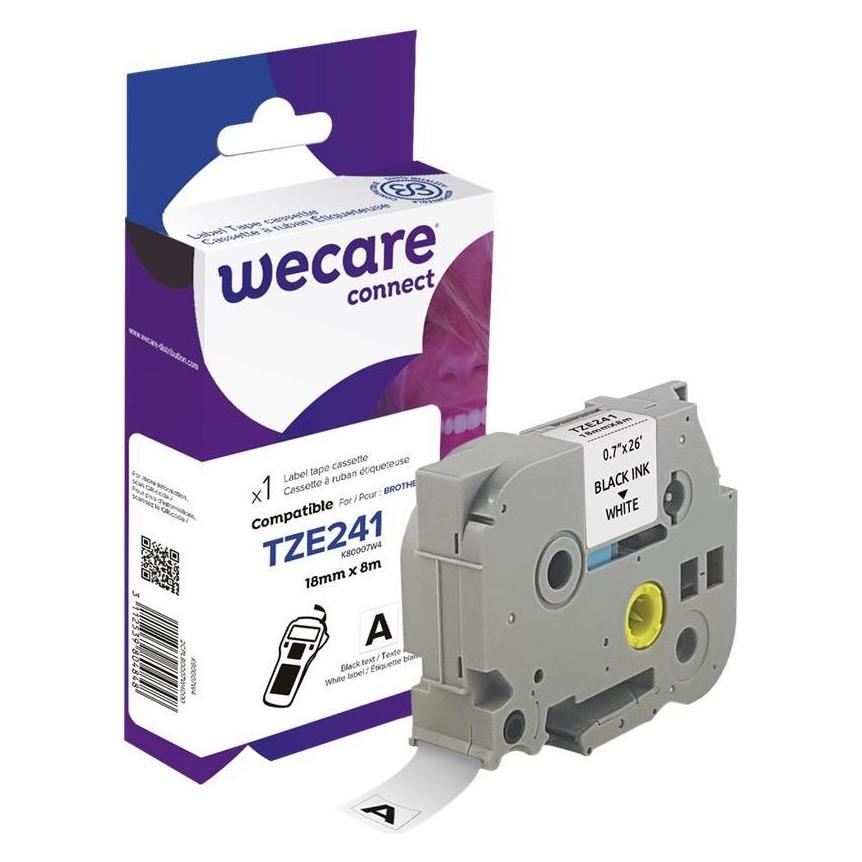 Wecare Schriftband kompatibel zu BROTHER TZE-241 schwarz auf weiss (1.80 cm, Schwarz, Weiss) (k80007w4)