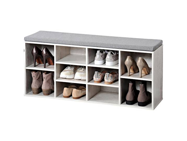 Kesper Schuhregal mit Sitzbank 103,5/29,5/48 cm, Grau, 29.5x48x103.5 cm, Garderobe, Schuhaufbewahrung, Schuhschränke