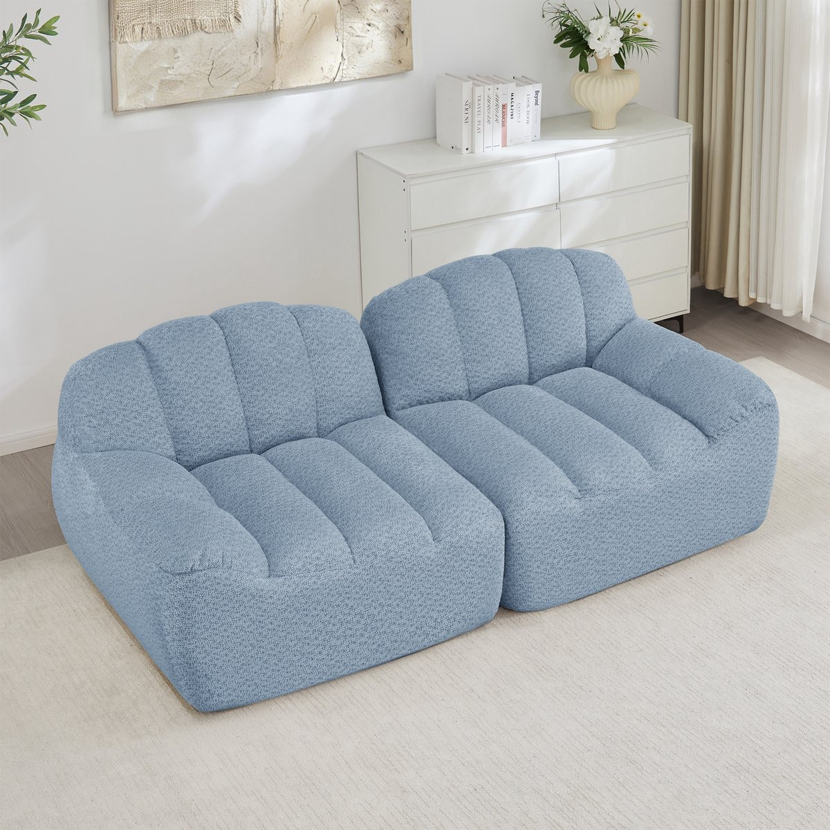 HAUSS SPOLE Hoekbank - Modulaire Schelpvormige Sofa met Ottoman - Cord Blauw