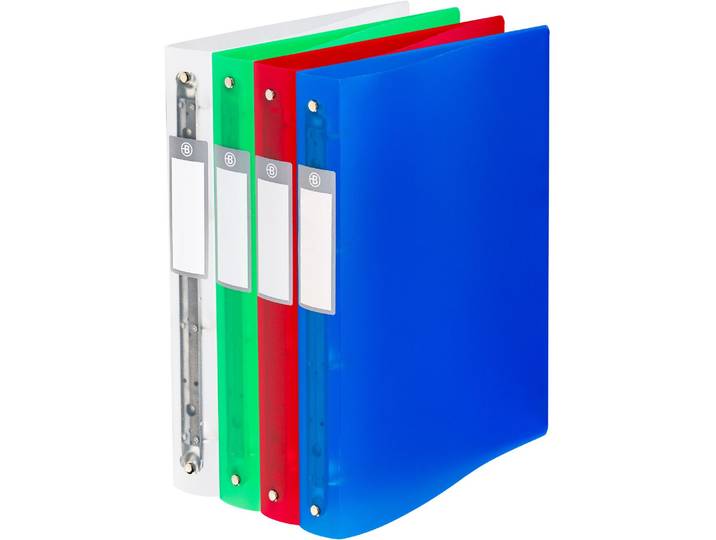 Lot de 8 - Classeur 4 anneaux plastifié Bruneau A4 - Dos 4 cm couleurs assorties translucides - Classeurs à anneaux plastique - Bruneau