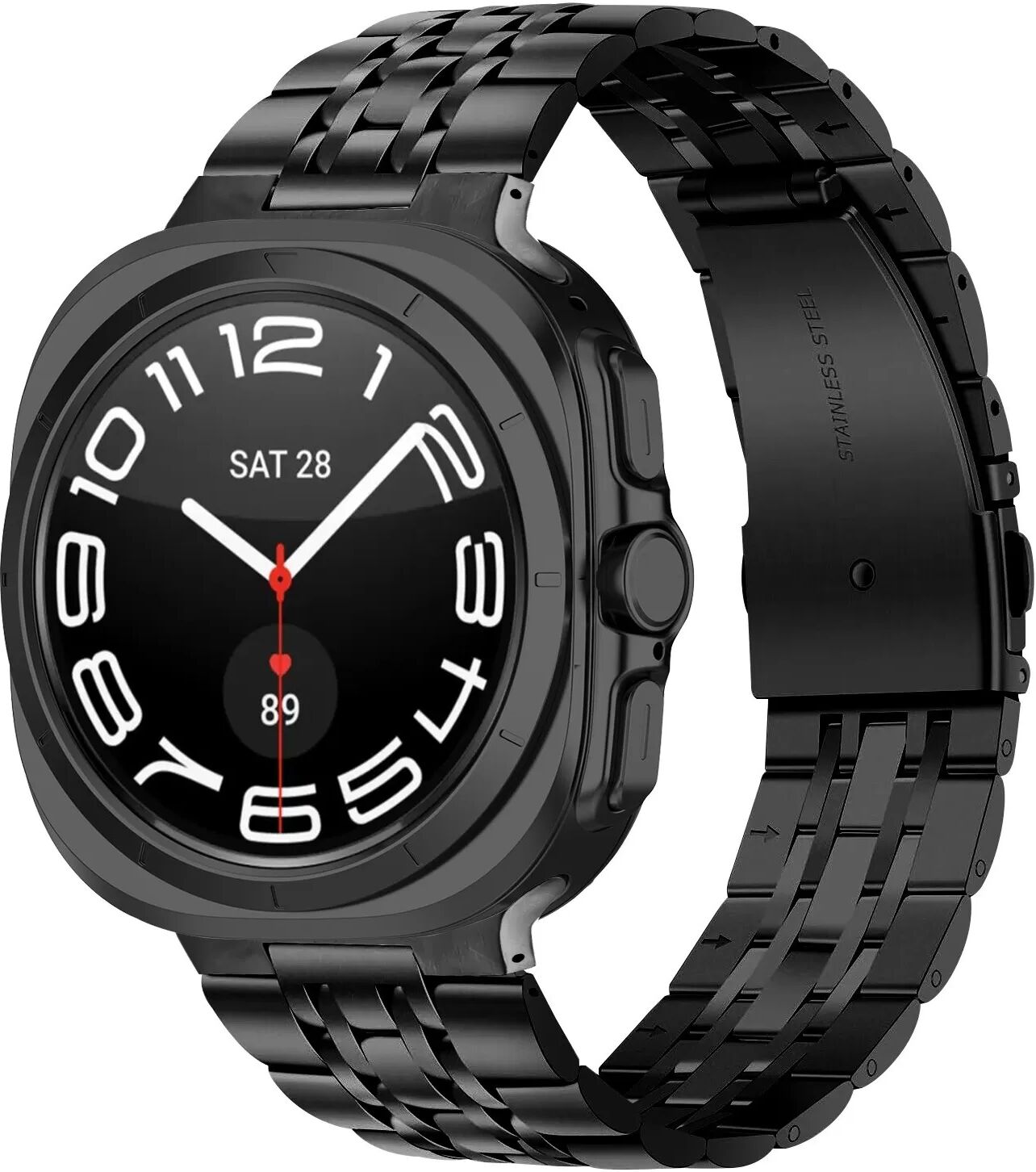 INF Kompatibel mit Samsung Galaxy Watch 8 Edelstahl Uhrenarmband - Integriertes Sieben-Perlen-Design Schwarz