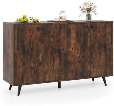 Costway Buffet Sideboard Mid Century Modern Storage Cabinet with Adjustable Shelves-Rustic Brown