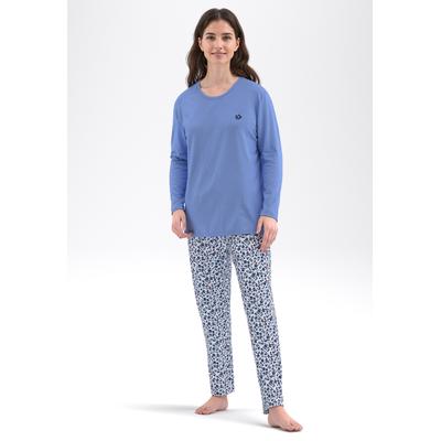 Pyjama GÖTZBURG, Damen, Gr. 40, blau, mittel, allover, Single Jersey, Obermaterial: 100% Baumwolle, Homewear-Sets Pyjama