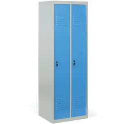 Metallspind S2, 2 Abteile, 1800 x 600 x 500 mm, zerlegt, Zylinderschloss, blaue Tür