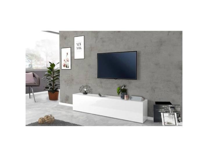 Dmora Meuble TV de salon Made in Italy Meuble TV avec 1 abattant 180x30h40 cm coloris blanc brillant