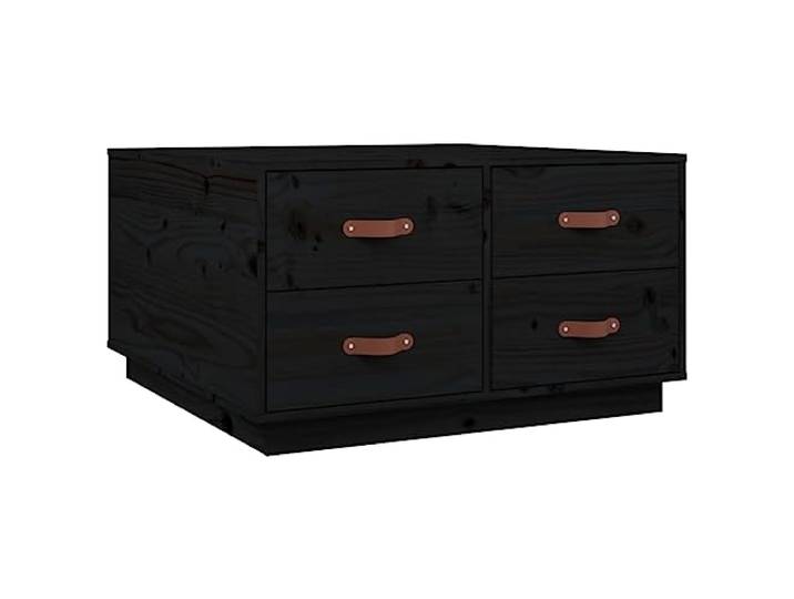 KGFHERENB Couchtisch Schwarz 80x80x45 cm Massivholz Kiefer Kompakter Wohnzimmertisch aus echtem Kiefernholz mit vier geräumigen Schubladen für Ordnung im Wohnbereich.