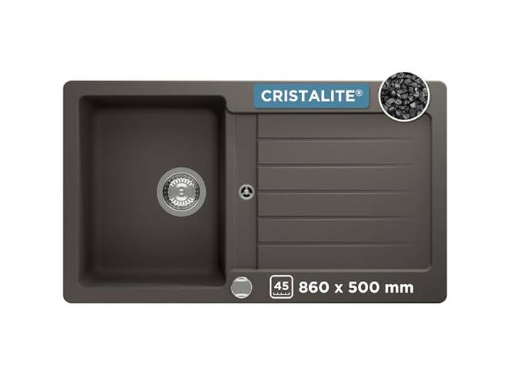 SCHOCK Küchenspüle Typos D-100 in Asphalt I Granitspüle für 45 cm Unterschrank I robustes, pflegeleichtes Cristalite I geräumiges Becken mit Abtropffläche I Design-Spüle mit Excenterbedienung
