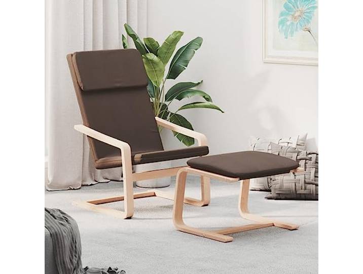 Fußsessel Dunkelbraun aus Birkenholz Stoff Atmungsaktiv, Birkenholz, gepolstert, kompakter Universal-Fußhocker