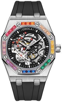 Fashion Sheath ONOLA Automatic Mechanical Luxury Men Watch For Business And Military Style silver Black