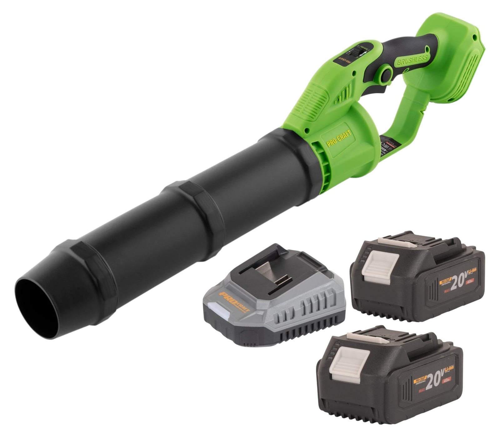 Procraft PB24bb Accu Bladblazer 20 V Borstelloos met 2x 4,0 Ah Accu en Oplader