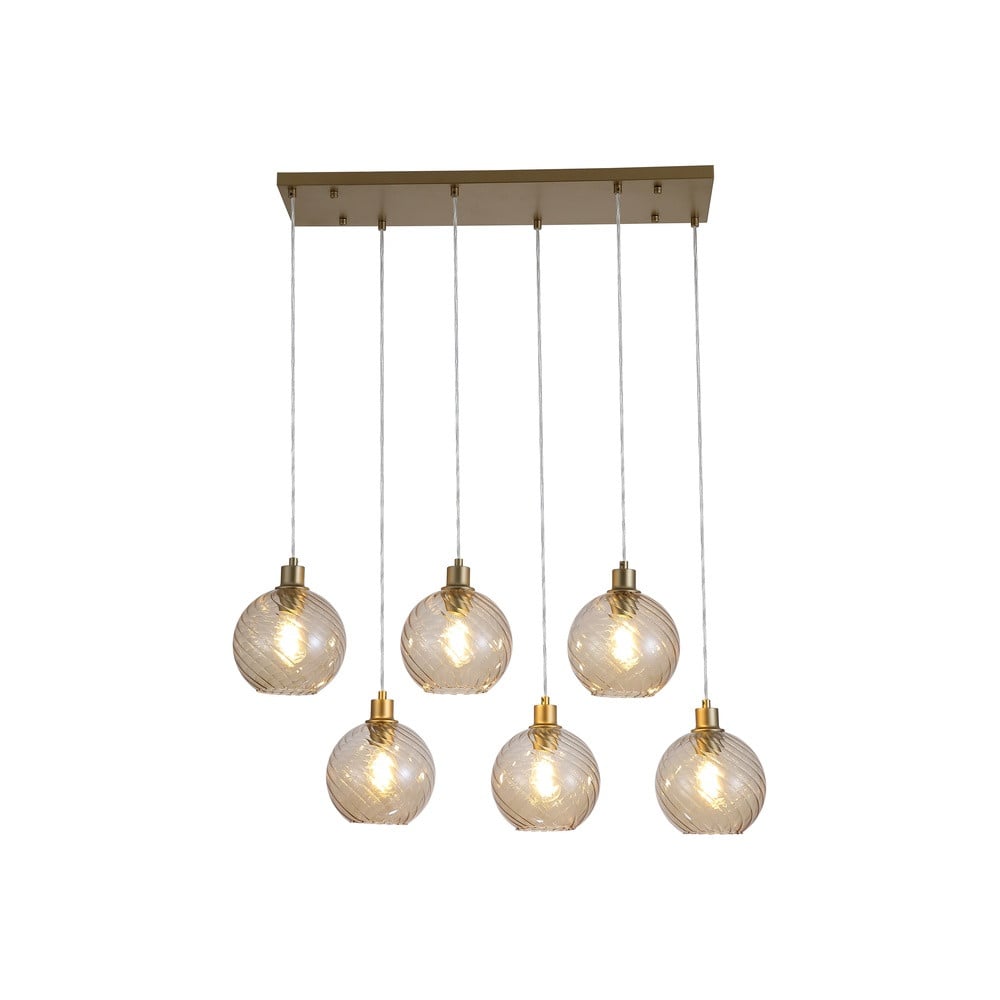 Searchlight Radiance Hanglamp 6-lichts goud/messing met transparante glazen kappen