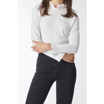 Langarmshirt RICHROYAL "2409 O Slub F LS", Damen, Gr. M, weiß, Single Jersey, Obermaterial: 100% Baumwolle, Shirts Langarmshirt, mit Rüschenkante an Ausschnitt und Ärmelsaum