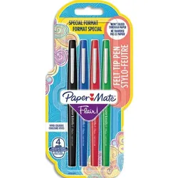 Paper Mate Flair, Medium, 4 Farben, Schwarz, Blau, Grün, Rot, Rundspitze, 1 mm, Schwarz, Blau, Grün, Rot