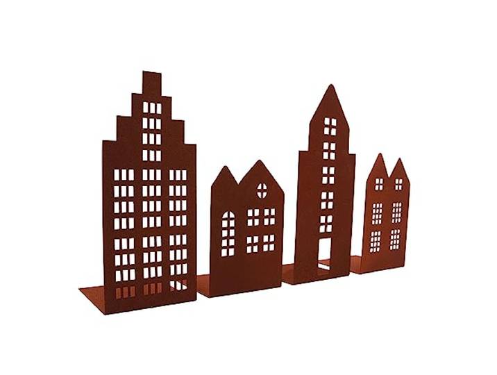 UNUS Home Decoratieve huizen metaal, windlicht theelichthouder lichthuis, boekensteun boekenhouder, tuinsteker balkon, set van 4