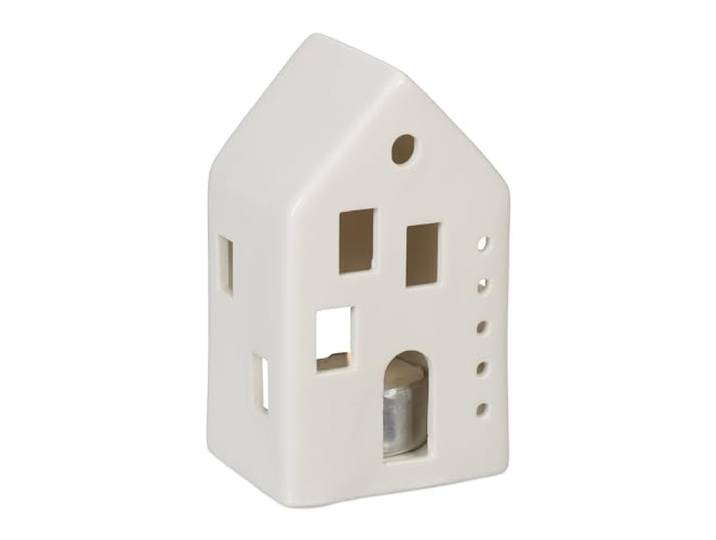 Relaxdays Photophore en Forme de Maison\, pour 1 Bougie Chauffe-Plat\, H x L x P : 12 x 7 x 6 cm\, Blanc