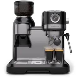 Klarstein Bella Café Espressomaschine | Vintage | Mahlwerk | 19 bar | Milchschaum | Druckmesser | 1150 W Schwarz