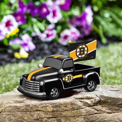 Evergreen Boston Bruins 9 in. Rally Truck Garden Statue with Team Flag