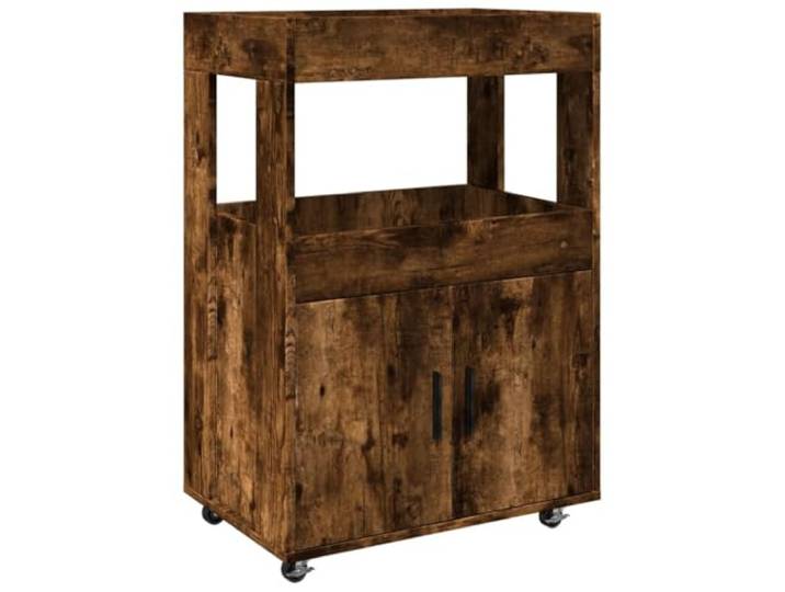 Makastle Barwagen Holzwerkstoff Räuchereiche 60x39,5x89 cm mit Rollen und 2 Ablagen