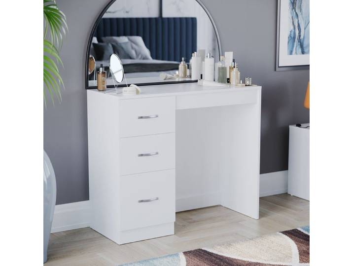 Coiffeuse Riano blanche avec 3 tiroirs – Bureau maquillage meuble de chambre