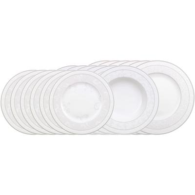 Geschirr-Set VILLEROY & BOCH "Teller-Set Gray Pearl 18er Set weiß", weiß, 18, Porzellan, Geschirr-Sets, Geschirr-Set, Spülmaschinengeeignet, Mikrowellengeeignet