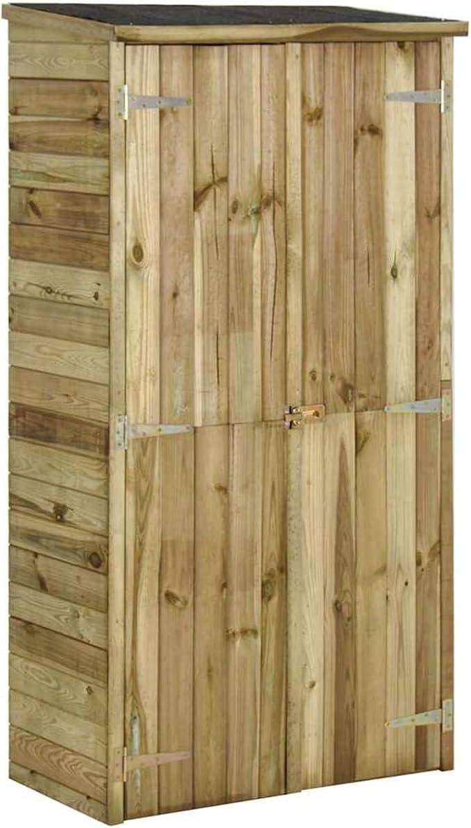 Silecomplaza Geräteschuppen Holz-Lagerschuppen Geräteschuppen mit 3 Regale Aufbewahrungsschuppen Gartenschrank Holzschrank Witterungs- und verrottungsbeständig Kiefernholz 85×48×177 cm